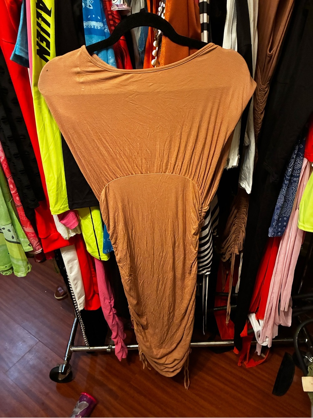 Women’s Ruched Brown Midi Dress